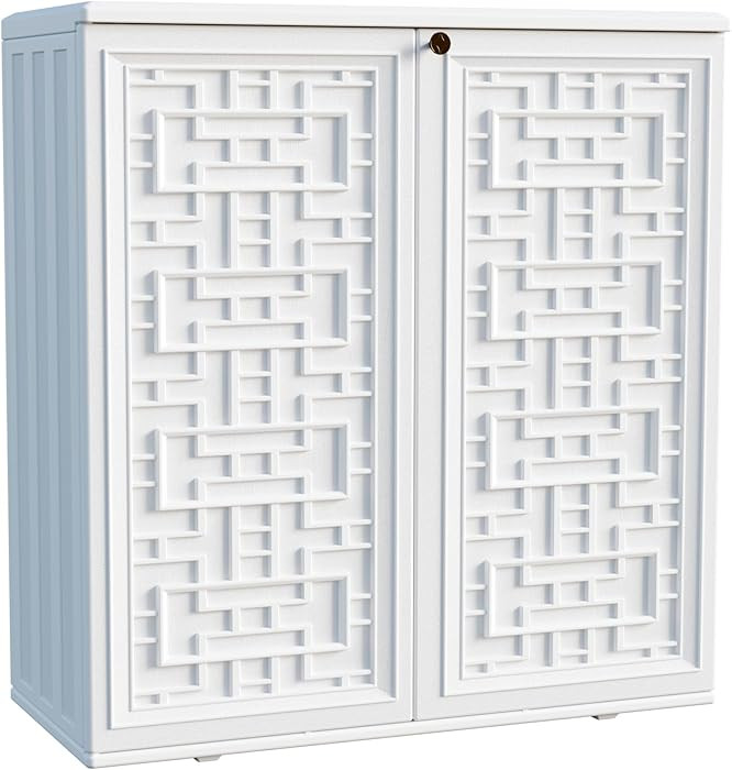 Mrosaa Indoor Outdoor Storage Cabinet Waterproof with Shelf, Off White Plastic Outdoor Cabinets f... | Amazon (US)