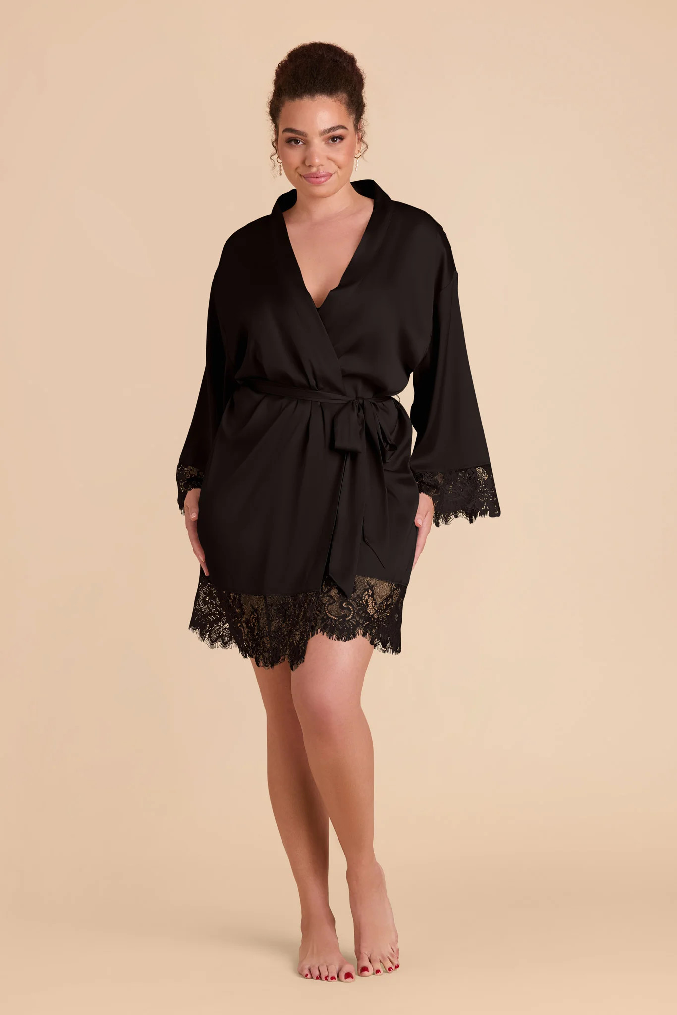 Claudette Black Lace Trim Robe | Birdy Grey | Birdy Grey