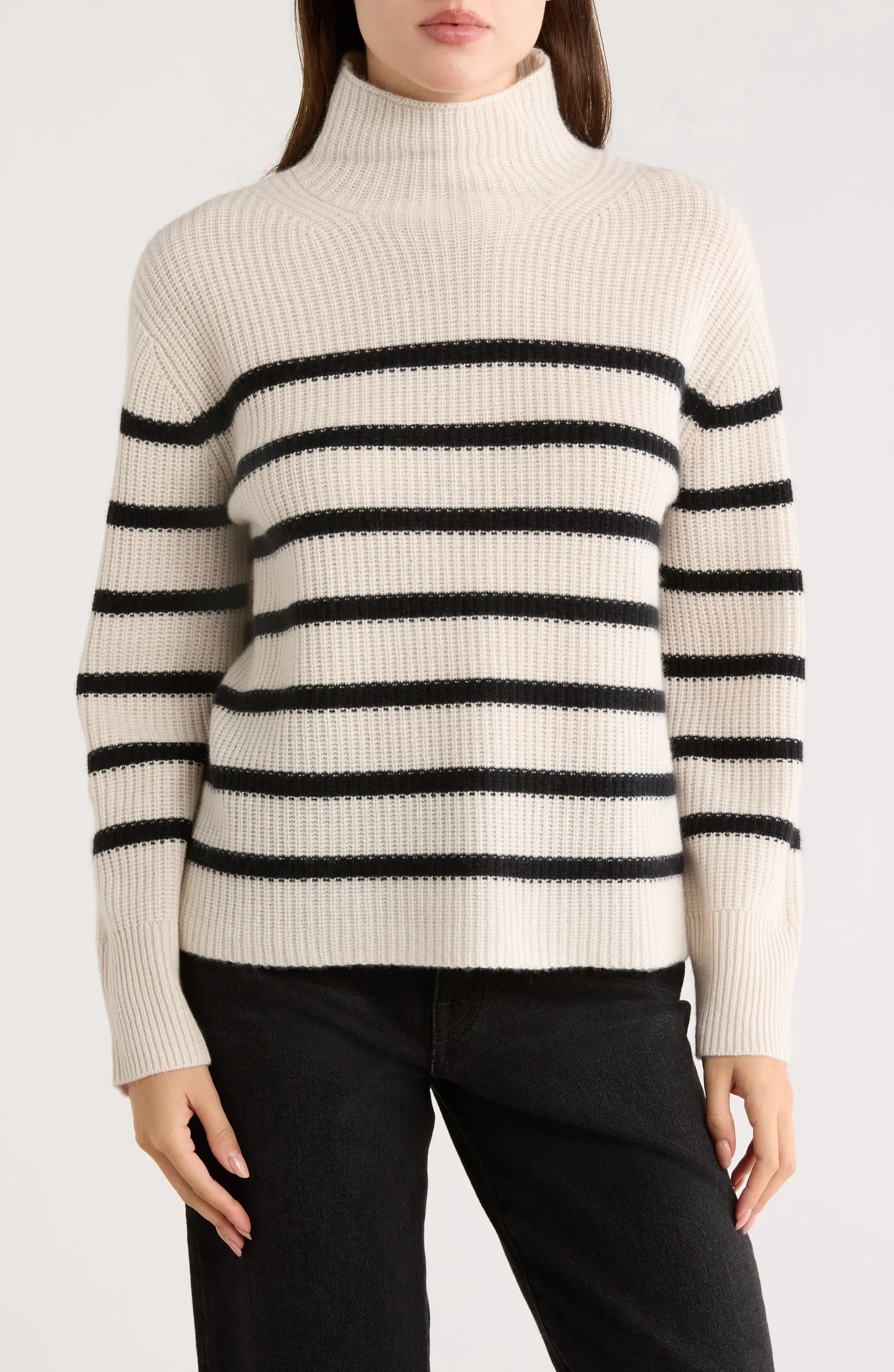 Nordstrom Cashmere Stripe Mock Neck Ribbed Sweater | Nordstromrack | Nordstrom Rack