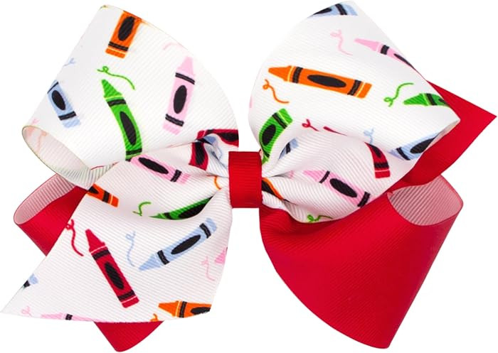 Wee Ones Girls\u2019 Back to School Colorblock Print Grosgrain Hair Bow, Extra Small, Medium, or ... | Amazon (US)