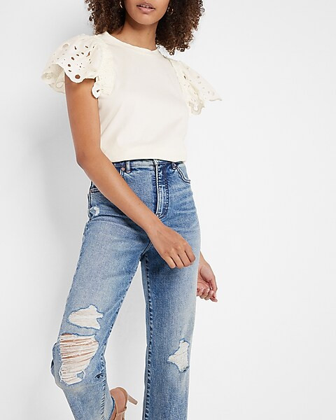 Eyelet Ruffle Sleeve Tee | Express
