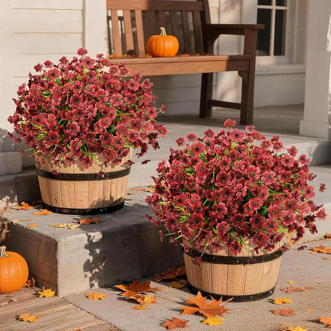 INQCMY 24 Pcs Artificial Mums for Outdoors Planters Fake Flowers Fall Decor | UV Resistant Silk L... | Amazon (US)