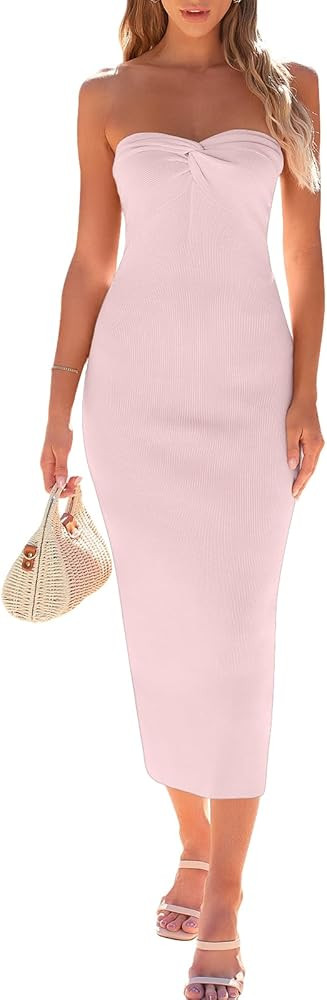 LILLUSORY Knitted Dresses Twisted Front Bodycon Dress with Back Slit | Amazon (US)