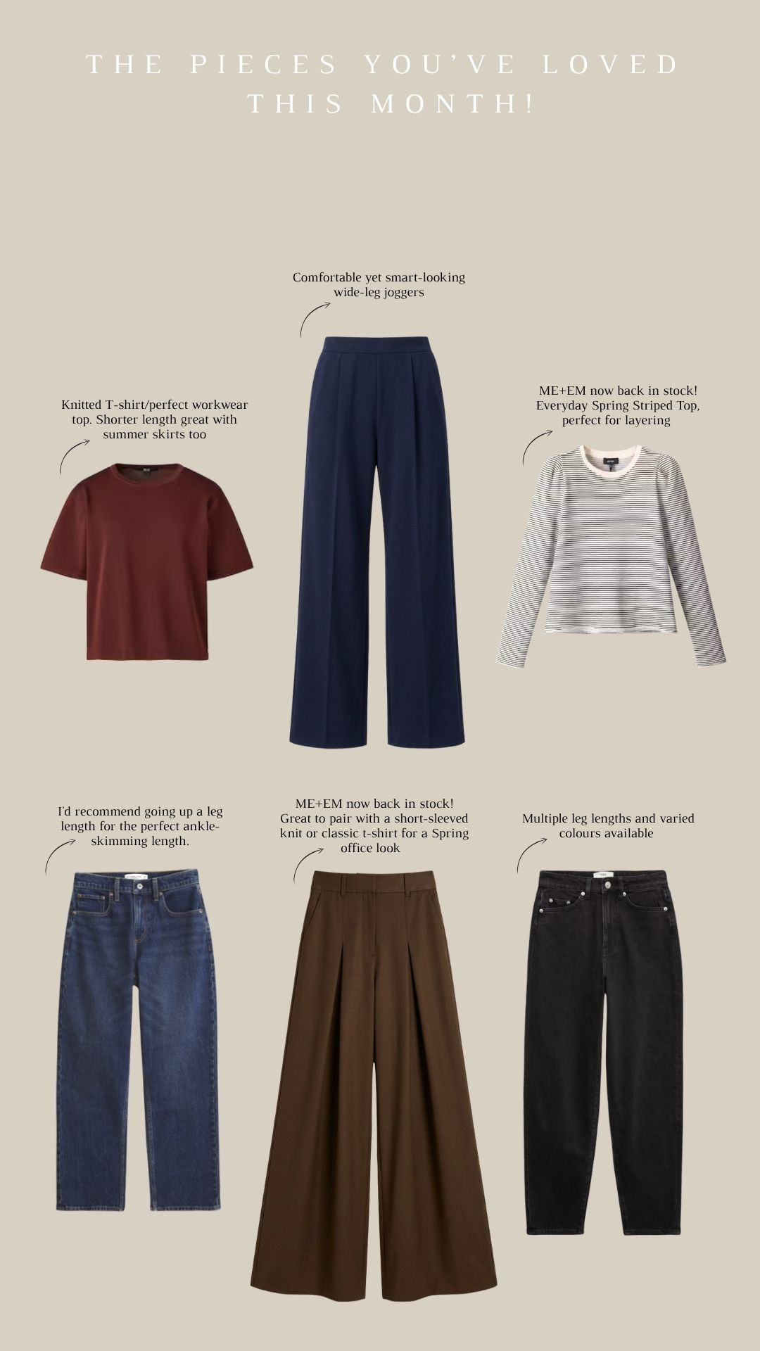 The pieces you’ve loved this Month! 

Monthly Favourites, Spring Style, Spring Outfit Inspiration, Jeans, Wardrobe Staples, Wide Leg Trousers, Striped Top, Wide Leg Joggers, Knitted T-shirt, Layering  

 #LTKuk #LTKspring #LTKeurope