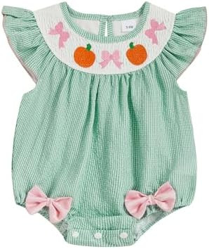 Baby Girl Halloween Outfit Cute Infant Plaid Pumpkin Bubble Romper | Short Sleeve Bubble Romper, ... | Amazon (US)