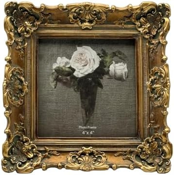 CISOO 4x4 Vintage Small Picture Frame, Antique Ornate Bronze Gold Square Photo Frame, for Table T... | Amazon (US)