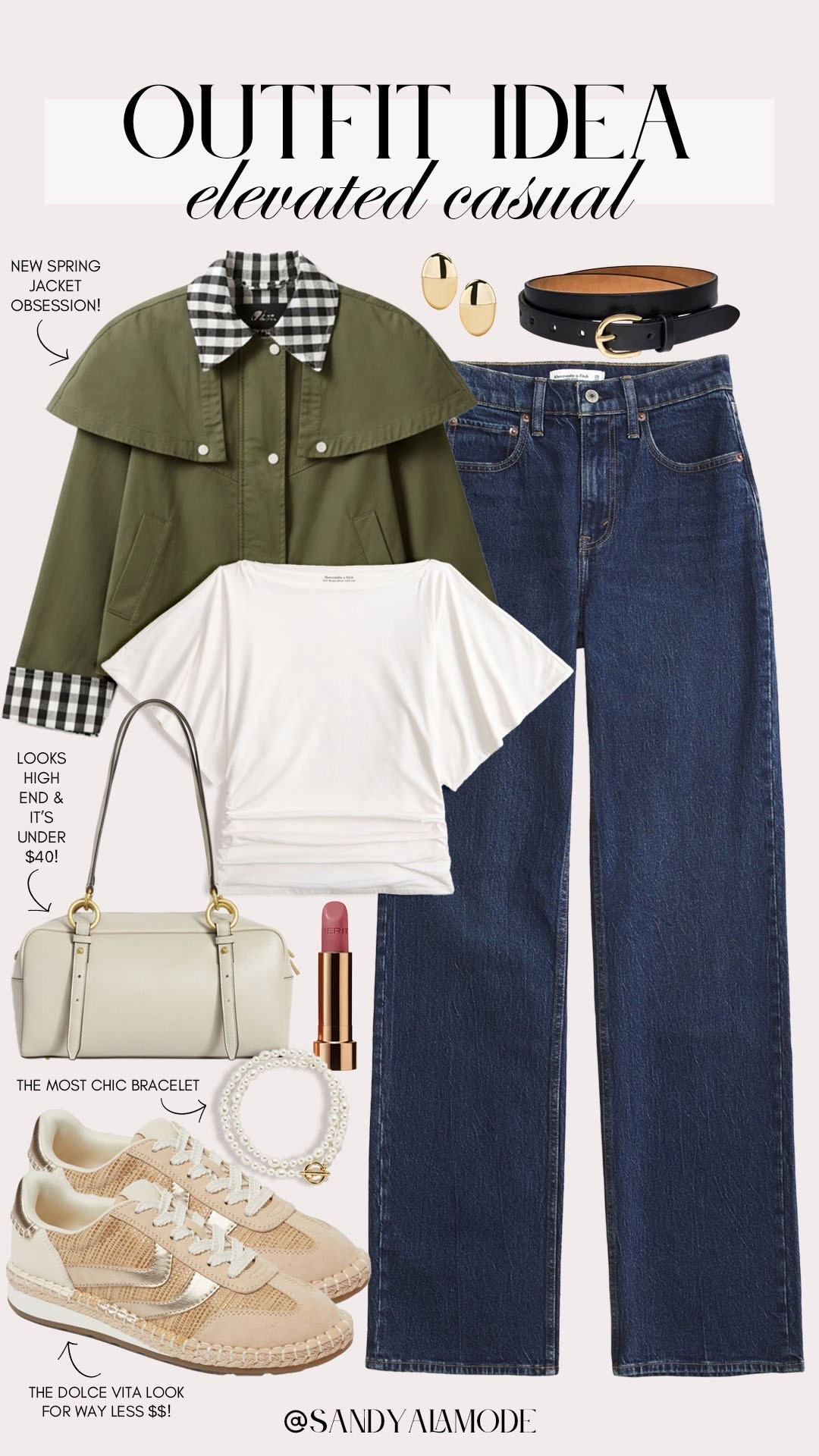 Elevated casual spring outfit. Chic spring style. Casual spring outfit idea. Anthropologie new arrivals. Spring gingham jacket. Abercrombie denim. Wide leg jeans. Trendy spring denim. Flattering jeans. Flutter sleeve blouse. Walmart fashion. Walmart designer inspired handbag. Target fashion. Target designer inspired sneakers  

#LTKootd #LTKgrwm #LTKSeasonal