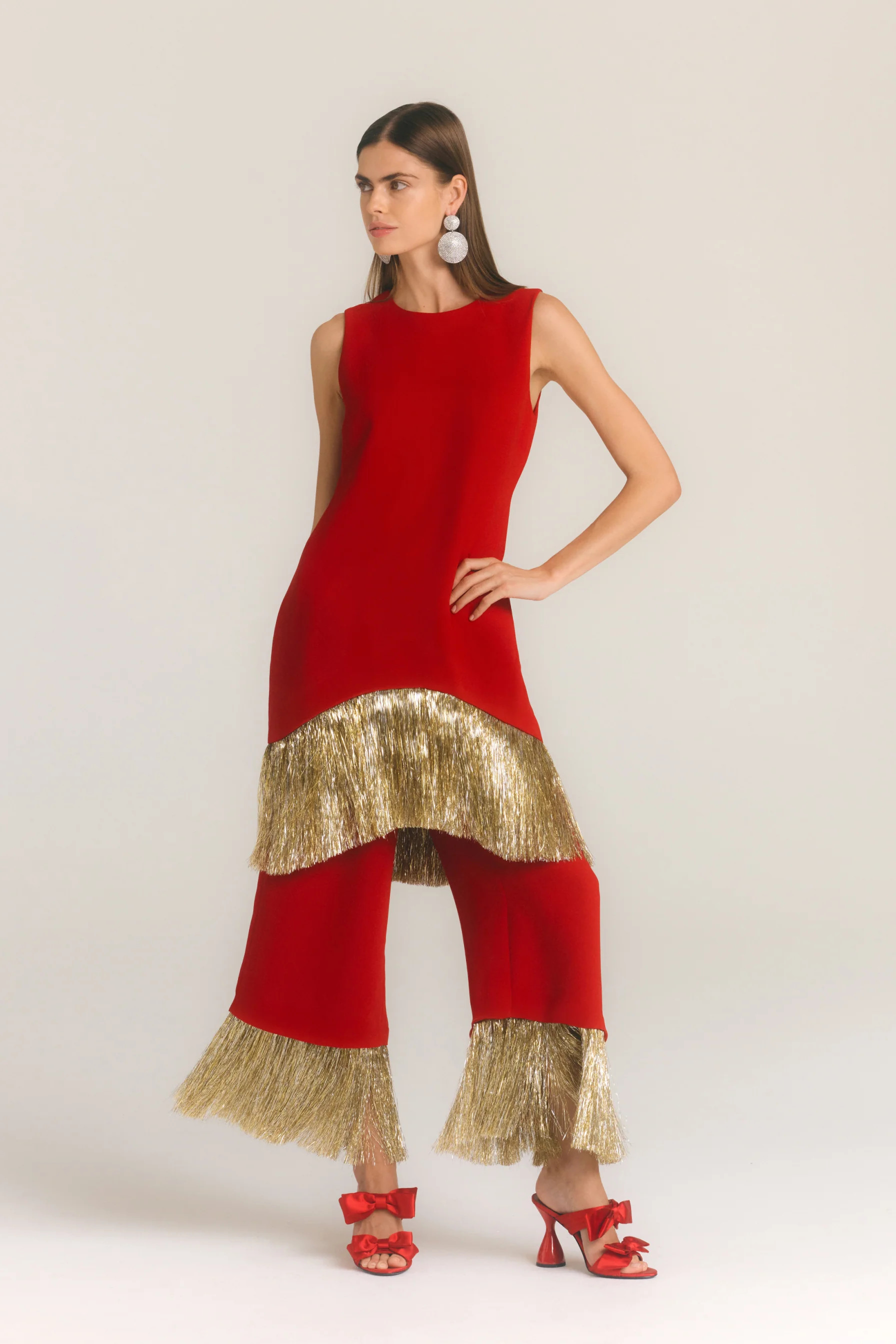 Bowie
           Fringe Mini Dress In Lucky Red | Simon Miller