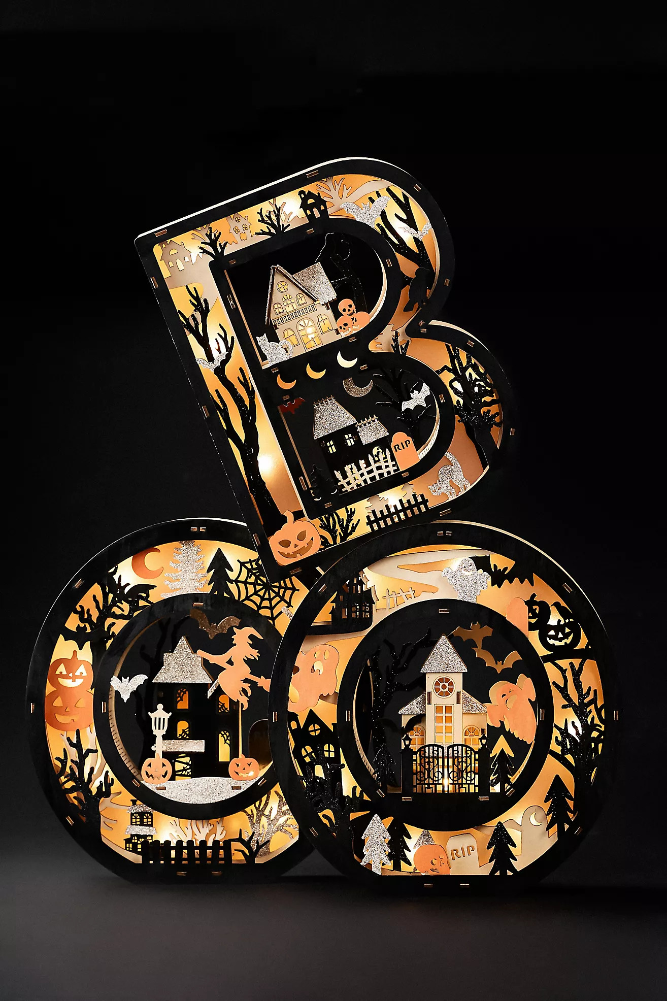 Boo Halloween Light-Up Wood Mantel Letters | Anthropologie (US)