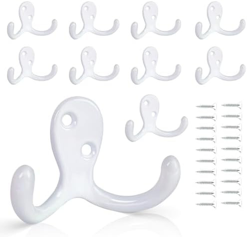 10 Pack Coat Hooks Wall Hooks for Hanging, Heavy Duty Double Prong Metal Hook Wall Mounted for Li... | Amazon (US)