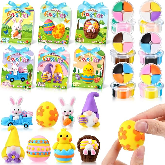 Capoda 6 Sets Easter DIY Craft Kit Easter Air Dry Clay Kit Bunny Eggs DIY Arts and Crafts Modelin... | Amazon (US)