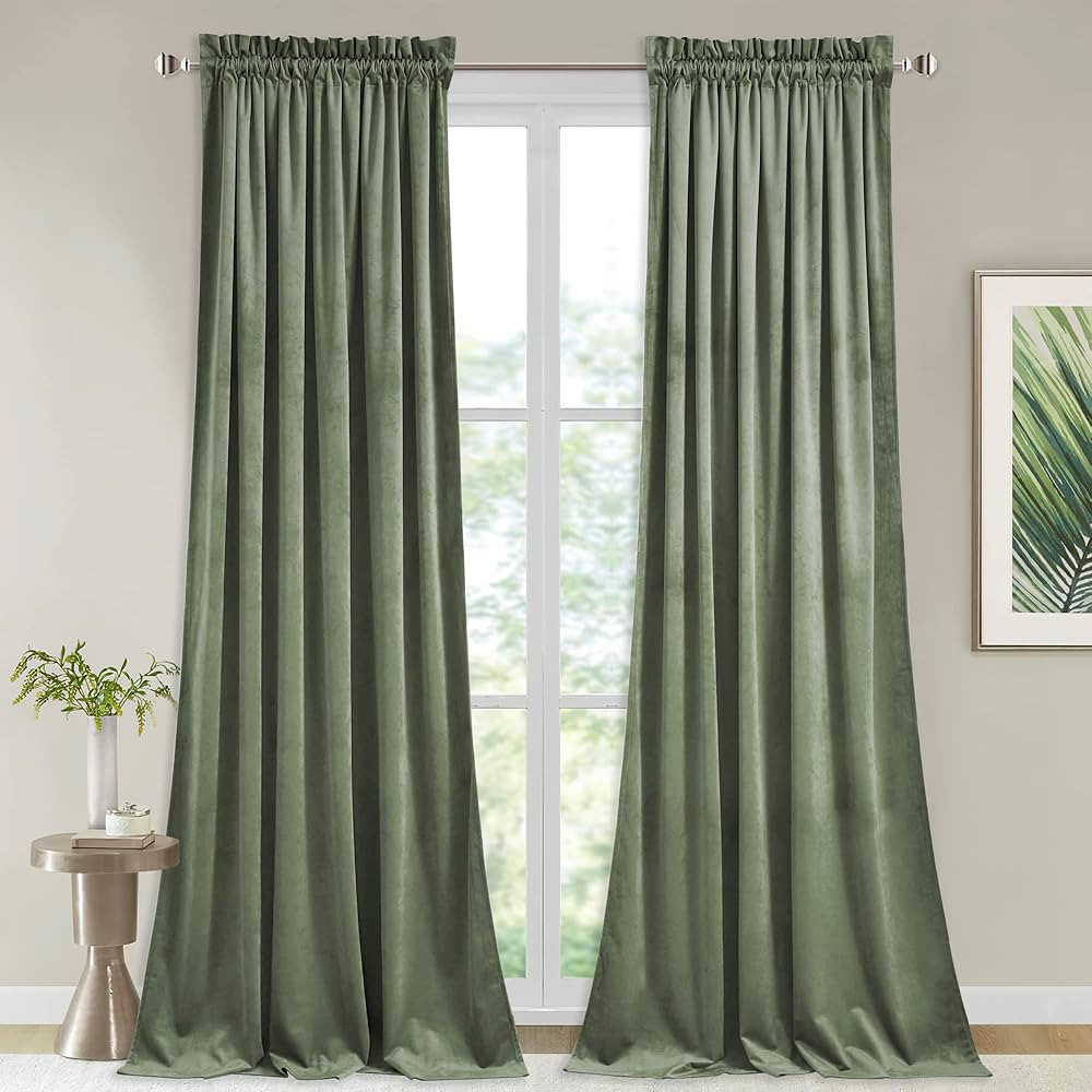 StangH Sage Green Velvet Curtains 90 inches Long, Living Room Thermal Insulated Sliding Door Curt... | Amazon (US)