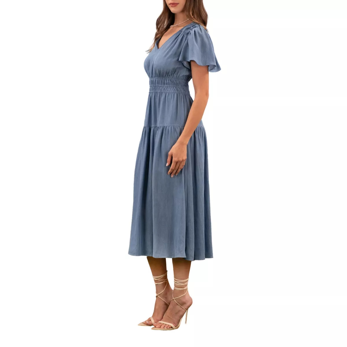 August Sky Women's V-neck Flounce Sleeves Midi Dress | Target