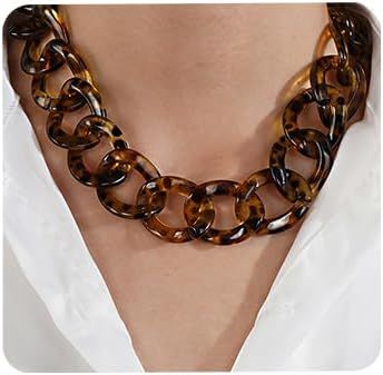 Aimimier Punk Chunky Leopard Print Link Chain Acrylic Choker Necklace for Women Oval Link Chain F... | Amazon (US)