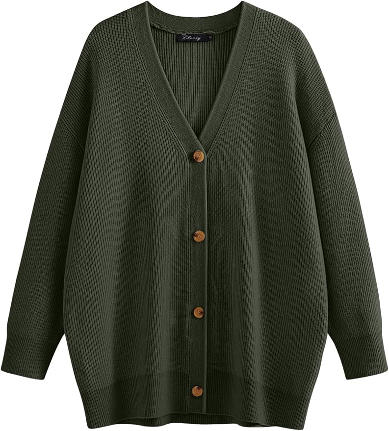 LILLUSORY Women's Oversized Cardigan Sweaters Fall Fashion Trendy V Neck Knit Outfits | Amazon (US)