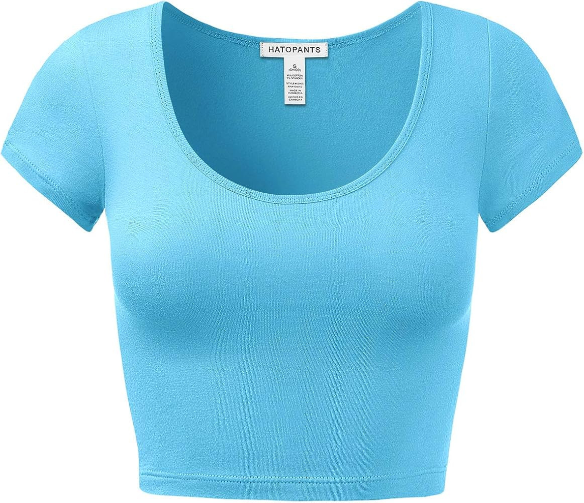 Women's Cotton Basic Scoop Neck Crop Tops Short Sleeve Tops | Amazon (US)