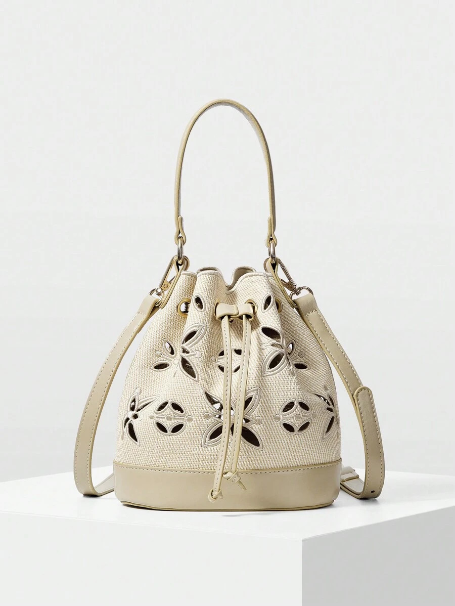 MOTF PREMIUM WOMEN'S VINTAGE DRAWSTRING HOLLOW EMBROIDERY HANDBAG | SHEIN