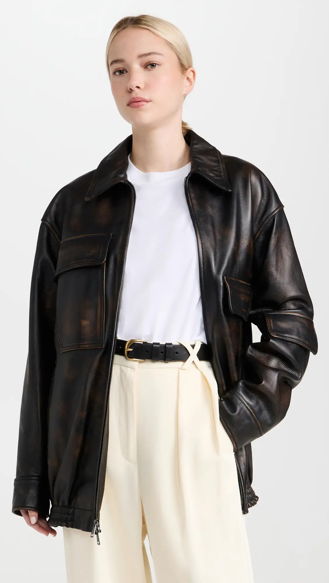 Tibi Aviator Leather Oversized Bomber Jacket | Shopbop | Shopbop