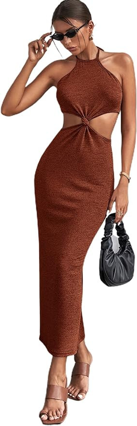 SOLY HUX Women's Cut Out Backless Halter Tie Back Sexy Dress | Amazon (US)