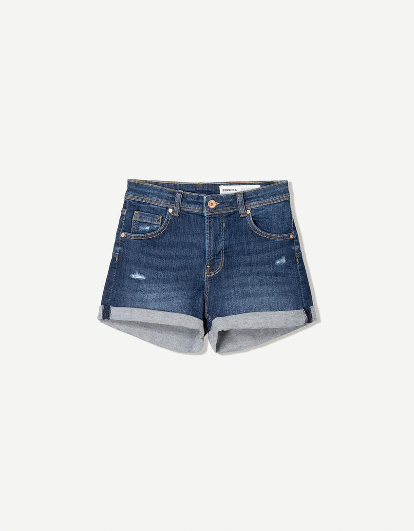 Roll-up denim shorts - Skirts & shorts - Women | Bershka GB