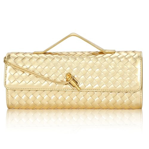 TYJONX Pu Leather Gold Clutch For Women, Woven Gold Purse For Wedding, Evening Clutch 11.8" x 1.7" x 4.9" (Gold) | Amazon (US)