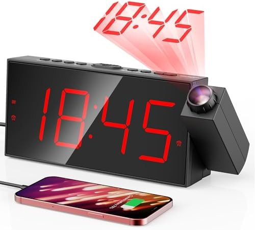Mesqool Projection Alarm Clock, Digital Clock with 180° Rotatable Projector, 5-Level Brightness ... | Amazon (US)