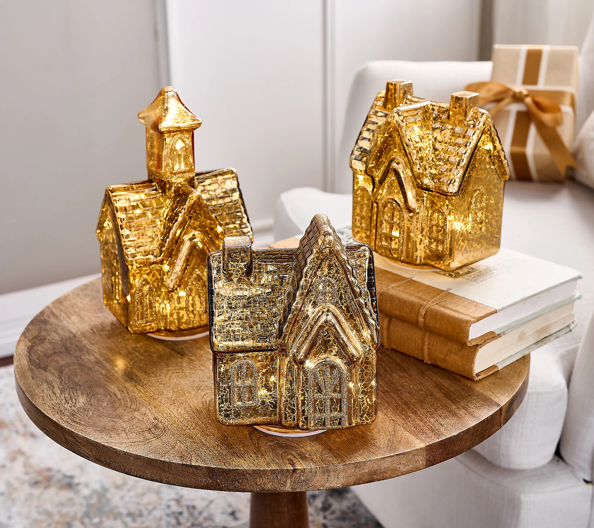 As Is 3-Pc Illuminated Mercury Glass Village by Valerie | QVC