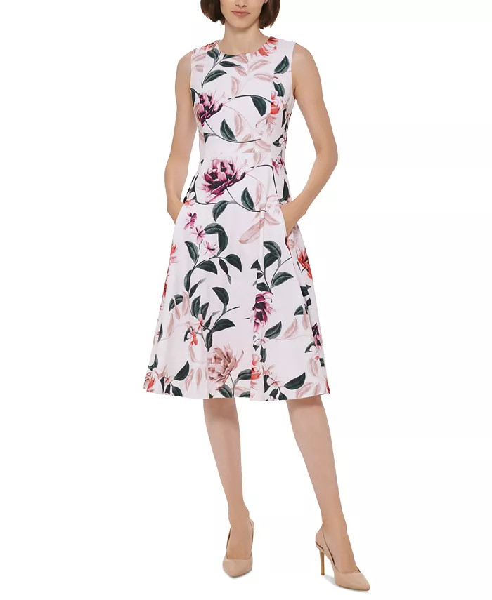 Calvin Klein Women's Sleeveless Floral A-Line Dress & Reviews - Dresses - Women - Macy's | Macys (US)