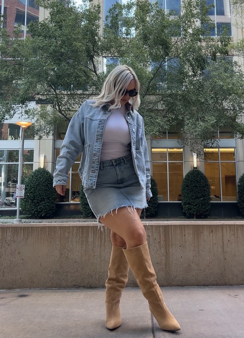 denim on denim 🤍 go to fall outfit when I don’t know what to wear #falloutfits #denim #trending #widecalfboots 

#LTKmidsize #LTKshoecrush #LTKsalealert
