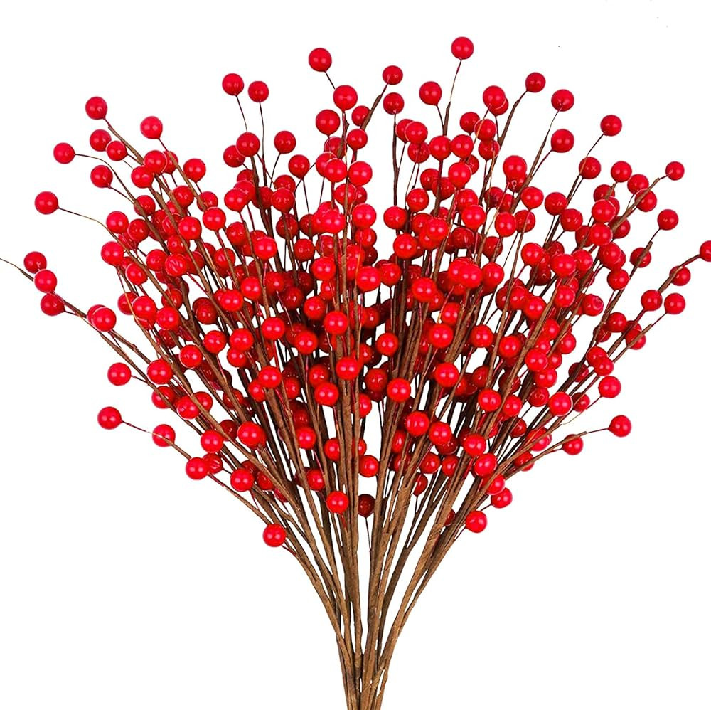 GREENTIME 12 Pack Artificial Red Berry Stems 14" Fake Holly Berry Picks for Christmas Tree DIY Wr... | Amazon (US)