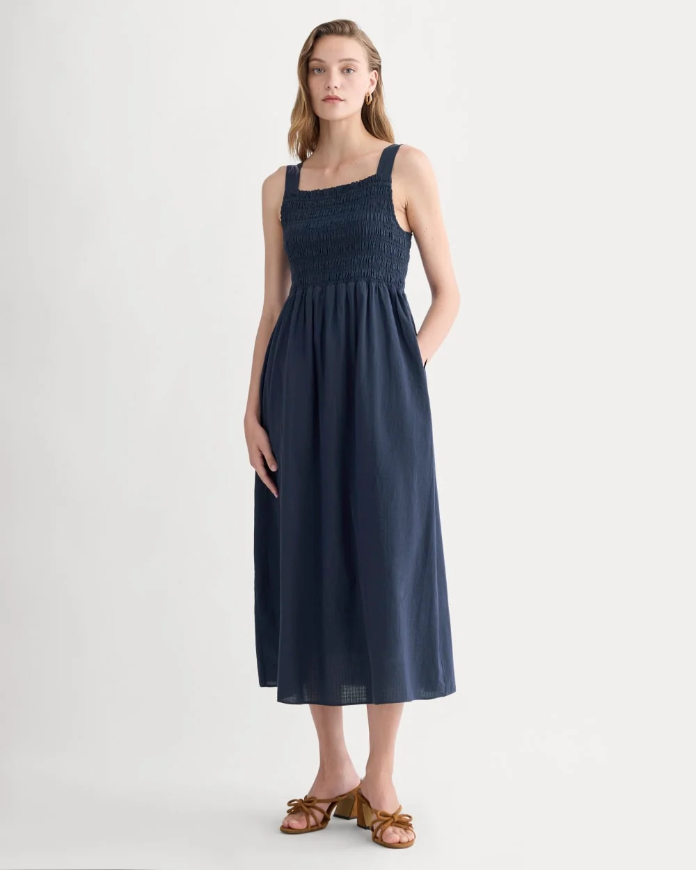The Gauze Smock Dress | Navy | Everlane