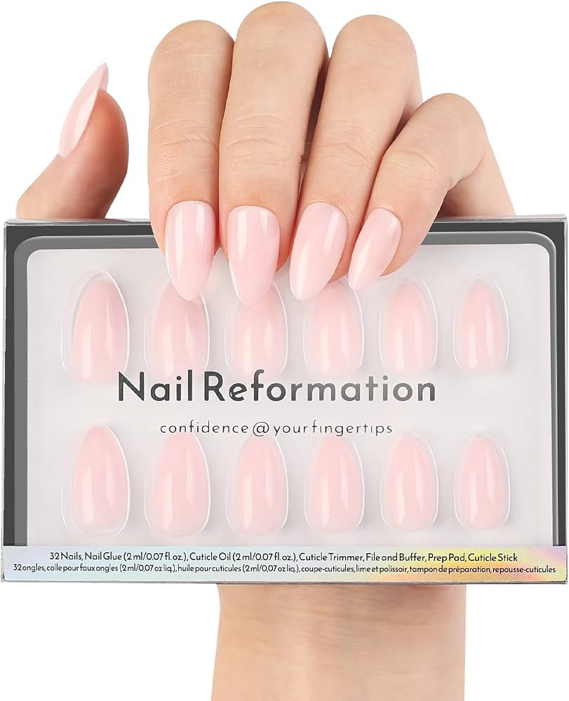Nail Reformation Press On Nails, Soft Light Pink Short Almond 16Sizes 32Pcs | Amazon (US)