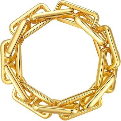 Chunky Chain Bracelets for Women - 18K Gold/Silver Plated Adjustable Statement Oval/Rectangular/A... | Amazon (US)