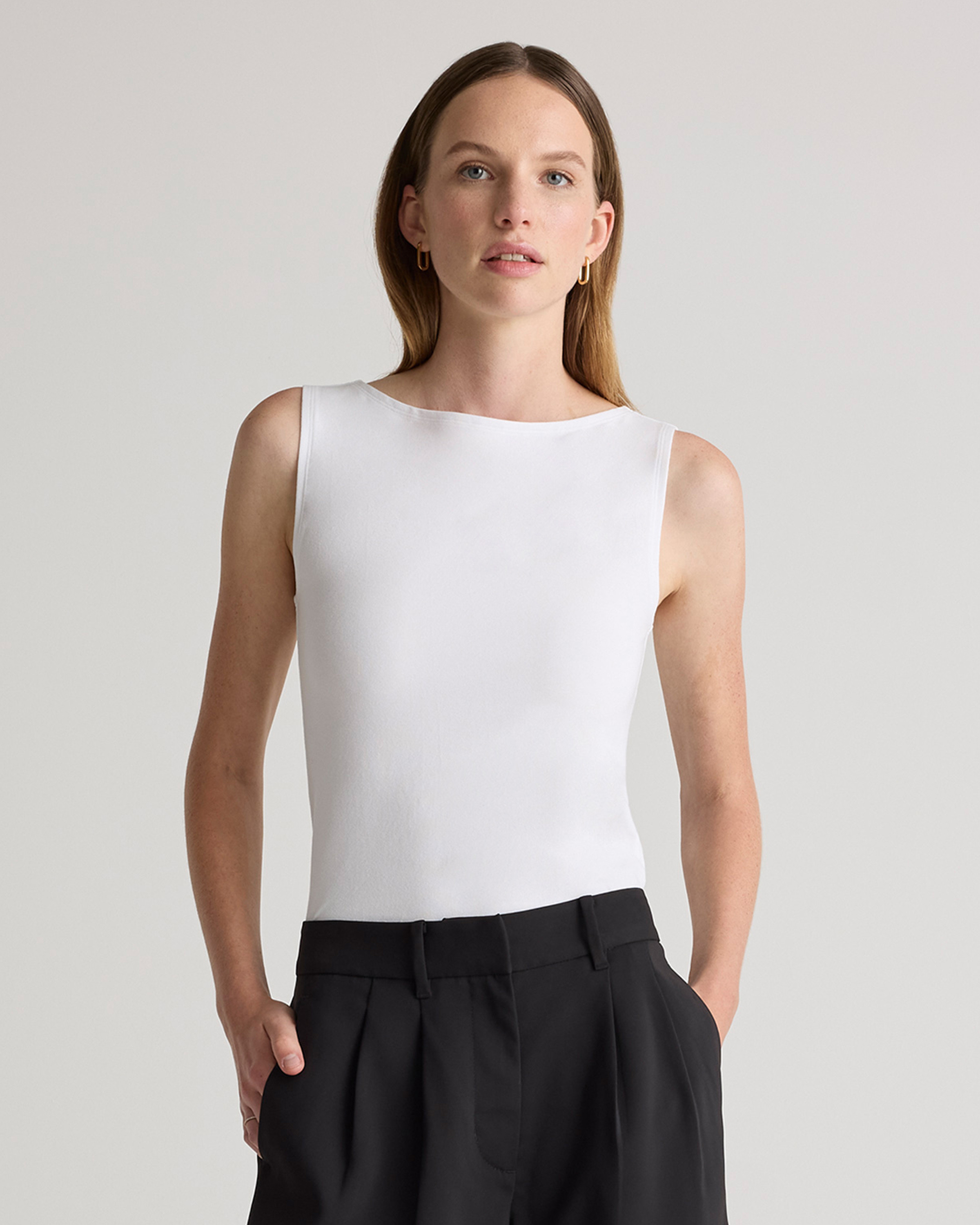 Quince | Women's Stretch Cotton Jersey Boat Neck Tank Top in Soft White, Size Large, Organic Cotton | Quince