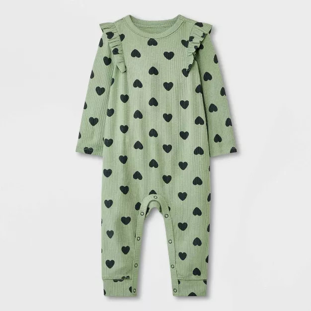 Baby Girls' Heart Ribbed Romper - Cat & Jack™ Green/Black | Target