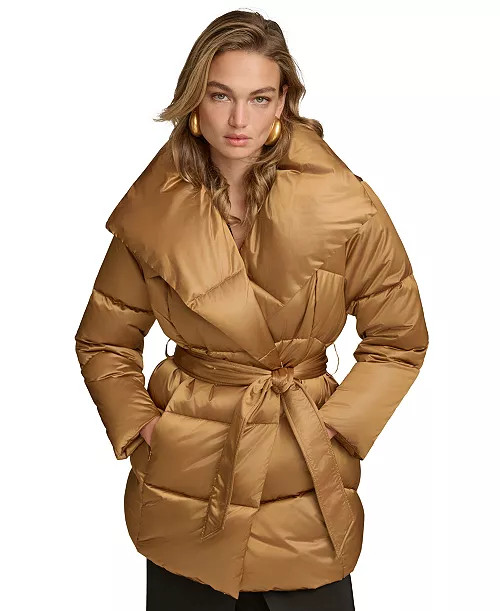 Donna Karan New York Women's Belted Wing-Collar Teddy Coat, Created for Macy's - Macy's | Macy's