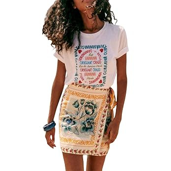 Womens Summer Floral Wrap Short Skirt Tie Side High Waist A Line Beach Vacation Boho Mini Skirt | Amazon (US)