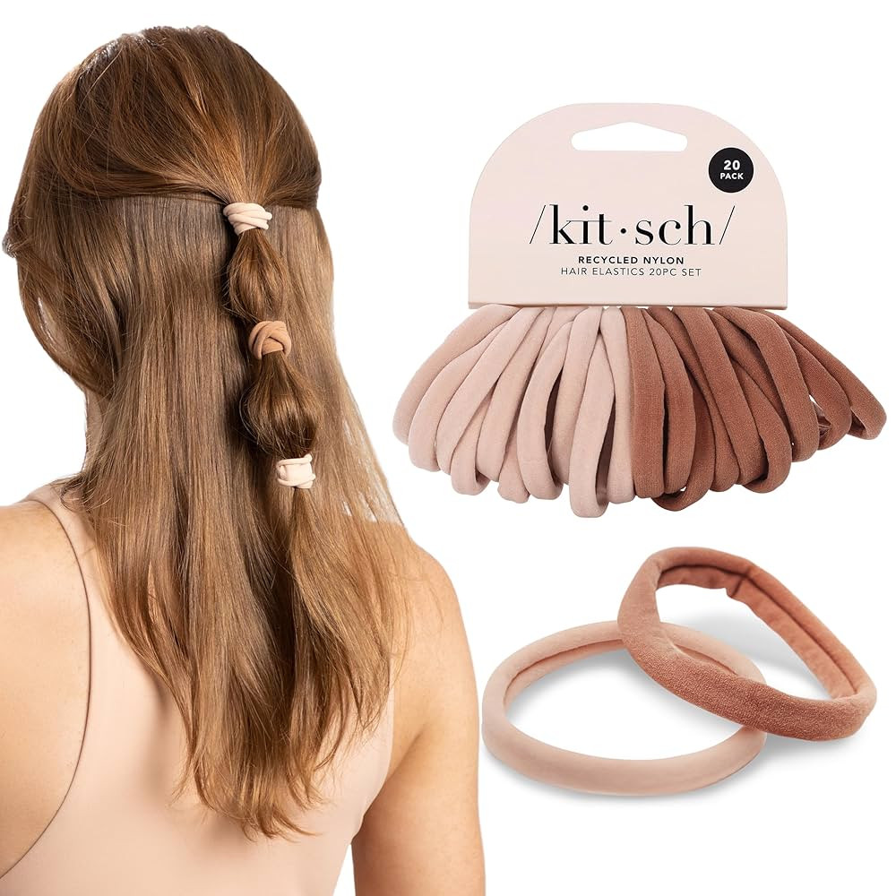 Kitsch Hair Ties No Damage - Strong, Stretchy & Snag-Free Hair Bands | Soft Nylon Ponytail Holder... | Amazon (US)