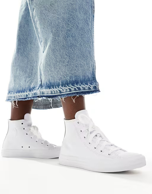 Converse Chuck Taylor All Star Hi leather sneakers in white mono | ASOS (Global)