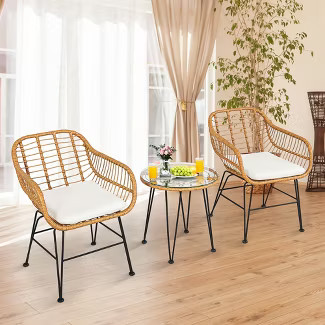 Costway3PCS Patio Rattan Bistro Furniture Set Cushioned Chair Table | Target