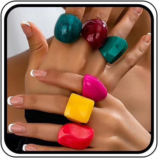 6Pcs Chunky Colorful Resin Knuckle Rings for Women Y2k Irregular Stackable Acrylic Midi Dome Ring... | Amazon (US)