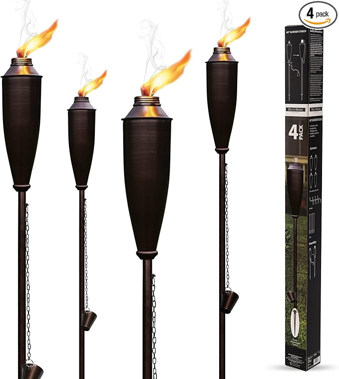 Garden Torches for Outside -Deco Home Pack of 4 Metal Garden Torches Citronella Oil for Outdoor A... | Amazon (US)