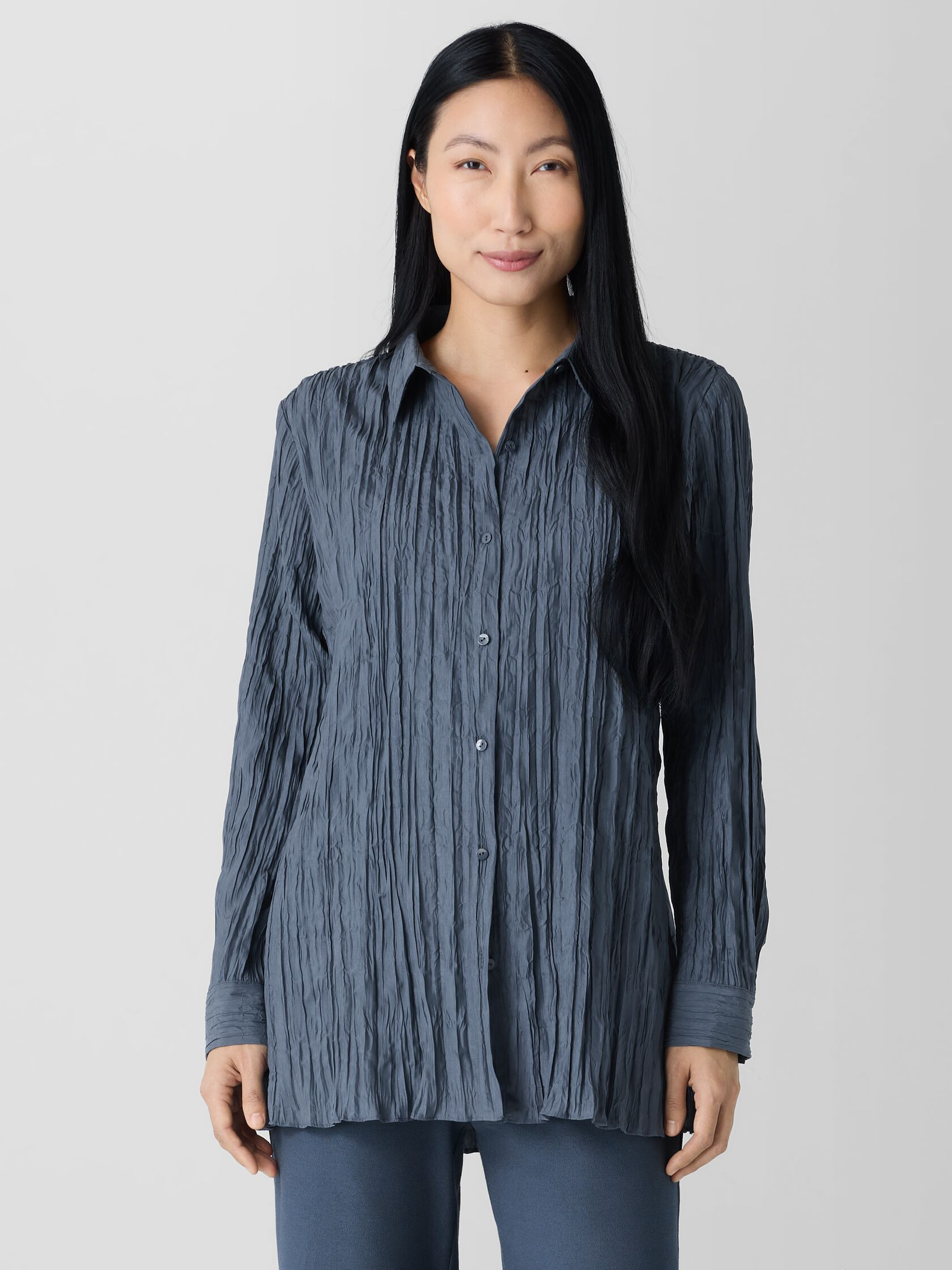 Crinkle Silk Habutai Classic Collar Shirt | Eileen Fisher