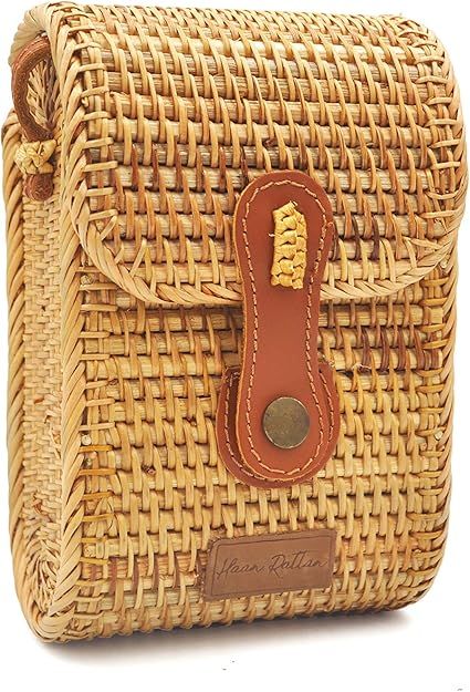 HAAN Women Cellphone Handwoven Wicker Crossbody Wallet Boho Purse Oval Rattan Bag For Summer Beac... | Amazon (US)