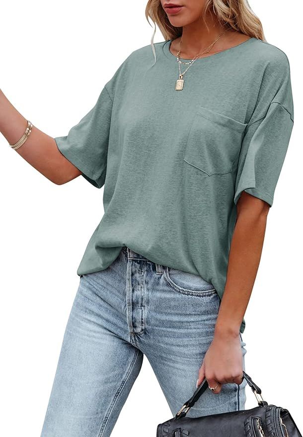 Fanway&EC Women's Short Sleeve T-Shirts Casual Crewneck Tees with Pocket Summer Basic Tops | Amazon (US)