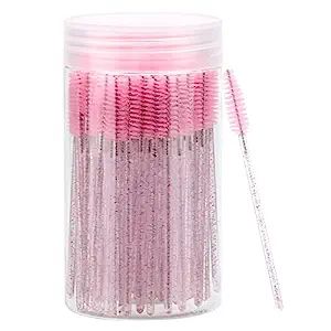 100 Pcs Disposable Mascara Wands, Crystal Eyebrow Spoolies Brush for Eyelash Extensions, Pink Las... | Amazon (US)