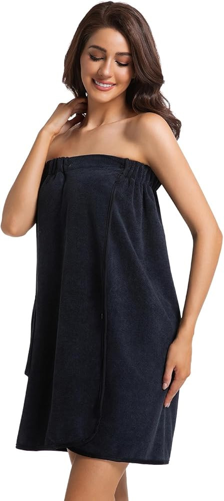 Womens Towel Wrap Bath Robe Lightweight Spa Body Wrap Shower Adjustable Snap Closure | Amazon (US)
