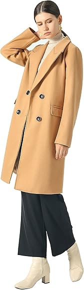 CHARTOU Women's Winter Oversize Lapel Collar Woolen Plaid Double Breasted Long Peacoat Jacket | Amazon (US)