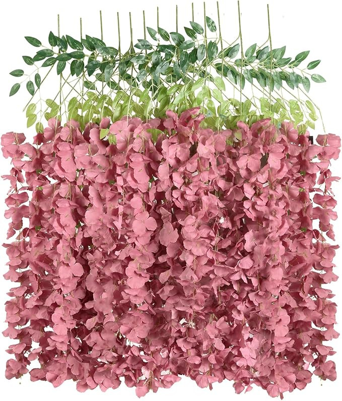 12PCS Artificial Wisteria Hanging Flowers 3.6ft Dusty Pink Fake Hanging Flowers Garland Silk Flow... | Amazon (US)