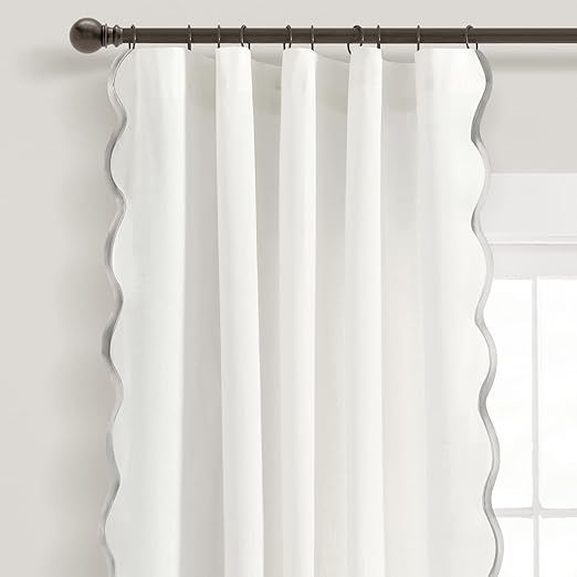 Lush Decor Coastal Chic Scallop Edge Window Curtain Panel Pair, 52" W x 84" L, Gray & White | Amazon (US)